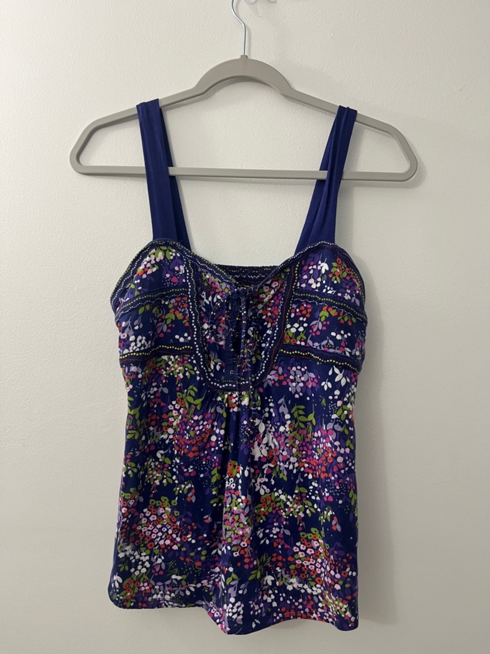 Anthropology- Little yellow button brand. Floral Tank Top with Lace-Up Detail